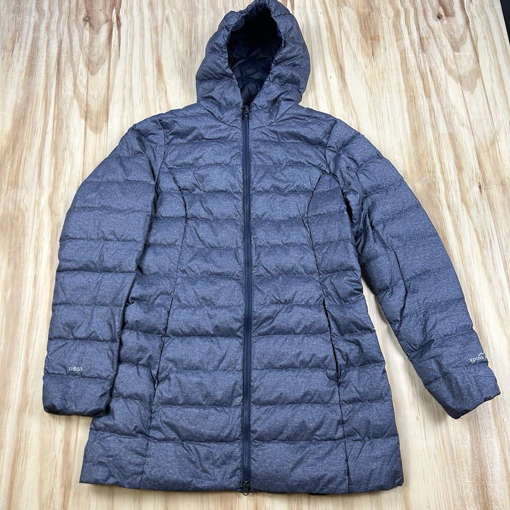 Eddie Bauer EB650 Women's Small Blue Long Puffer Coat Down Feather Insulated